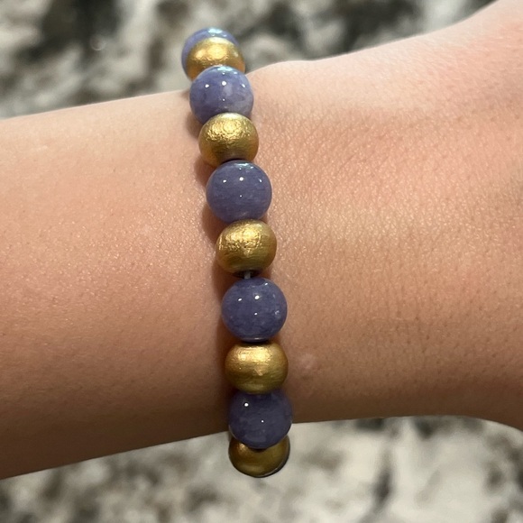 Hand Crafted Purple Chalcedony & Gold Wooden Beaded Bracelet by Sky & Seashells - Picture 2 of 3
